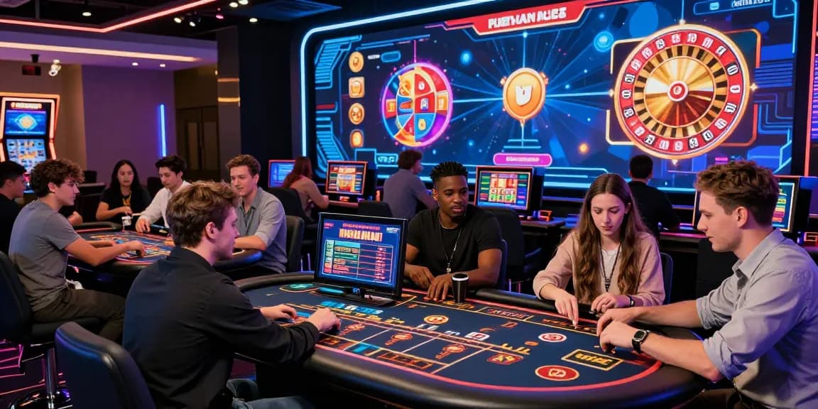 Best non UK casinos featured in a vibrant online gambling scene with diverse players enjoying various casino games.