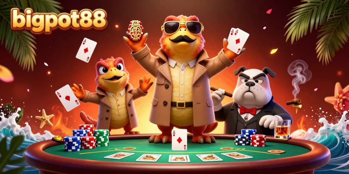 Experience exhilarating gaming at bigpot88 with cartoon raptors and vibrant casino elements.