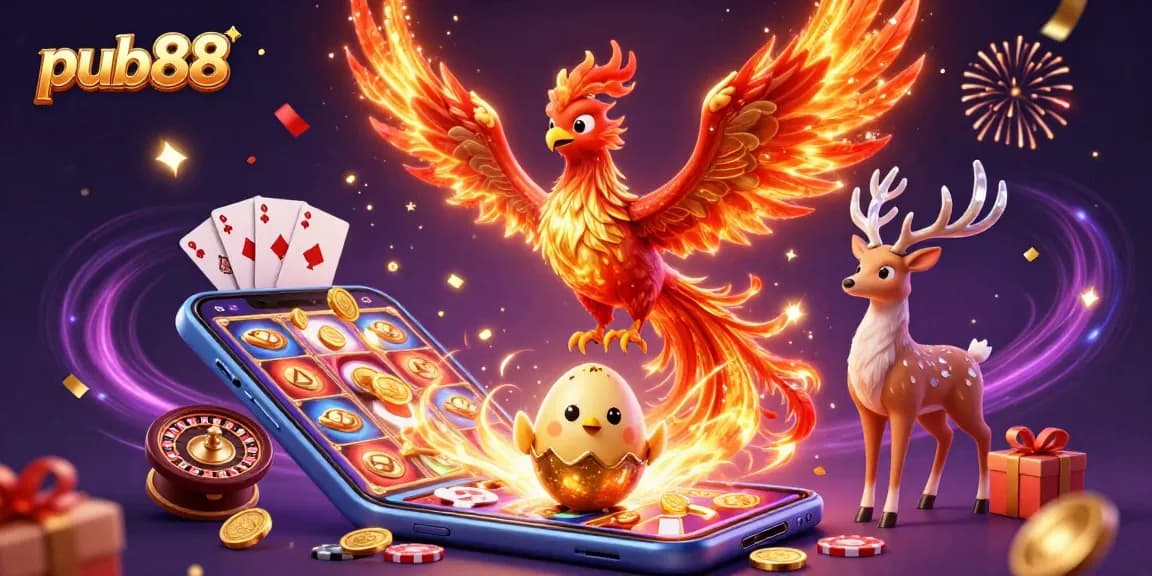 Experience the thrill of betting with pub88 as a phoenix soars and games abound.