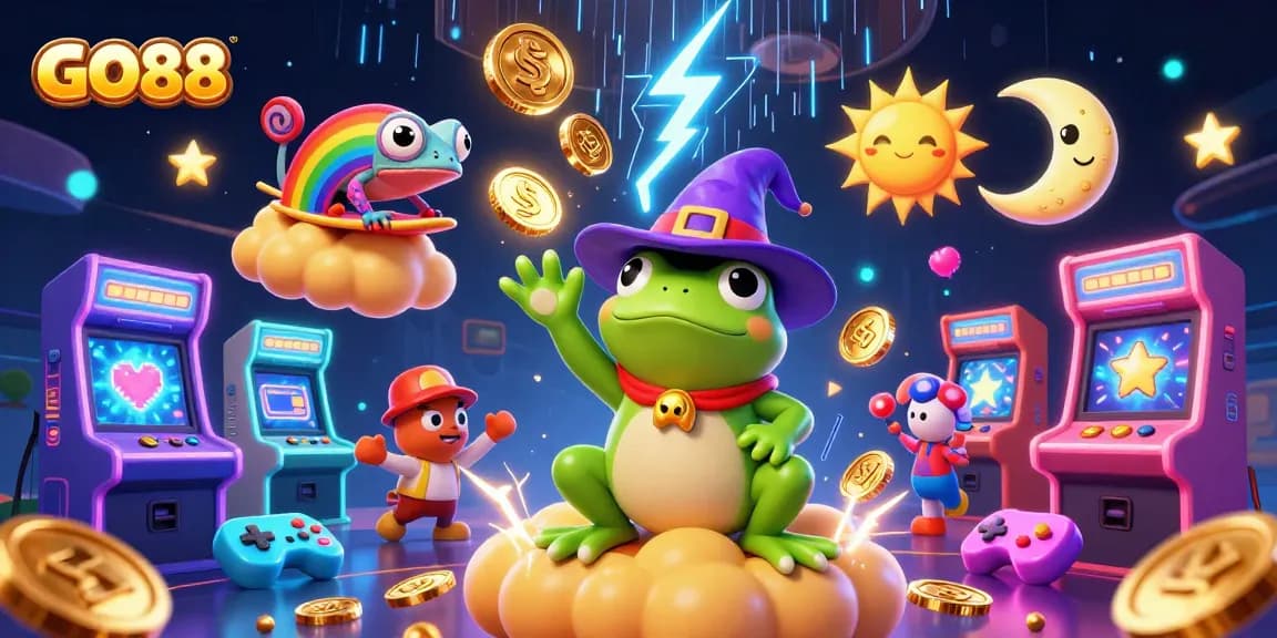 Experience the excitement of GO88 with vibrant 3D characters and casino elements bursting with energy.