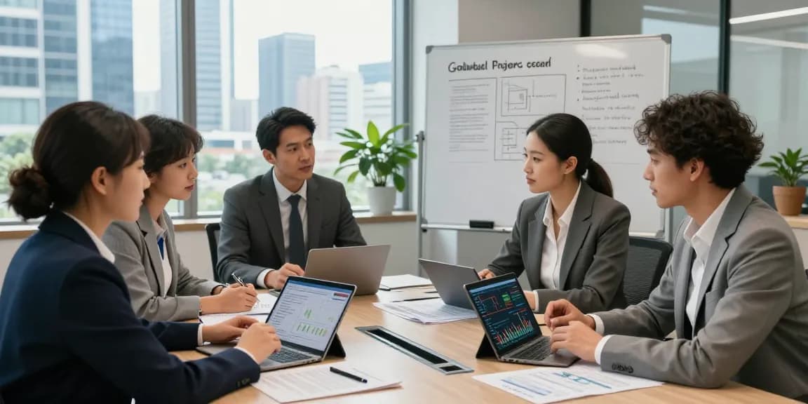 Consultation on global project fund lending strategies in a modern office, showcasing investment advisors engaged in discussions.