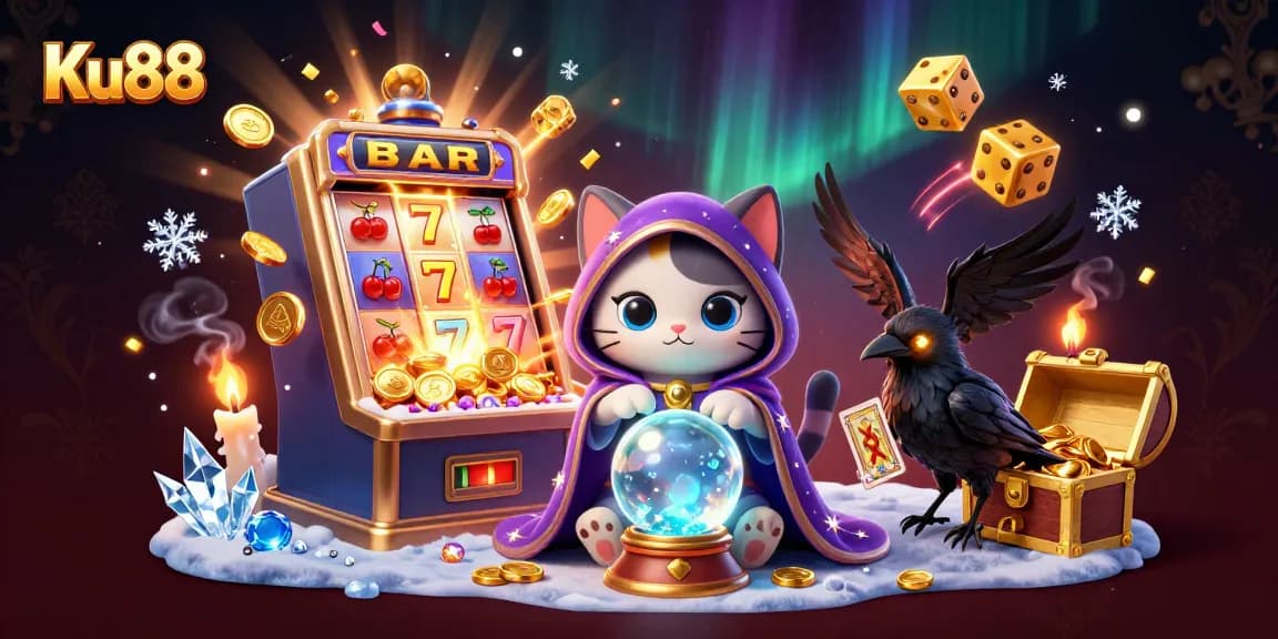 Experience exciting wins with Ku88 in this vibrant casino-themed illustration featuring rich graphics.