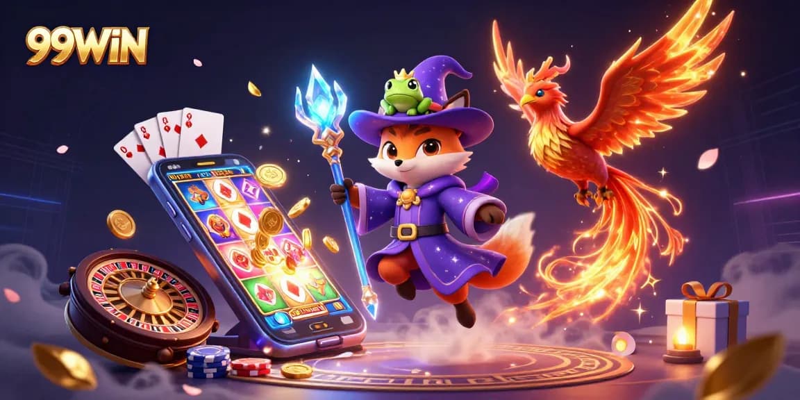 Experience the thrill of winning at 99WIN with vibrant slot games, casino excitement, and magical characters.