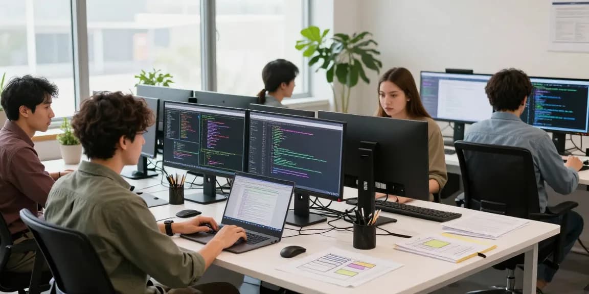 Efficient截图工具下载 in a modern software development workspace highlighting team collaboration and coding activities.