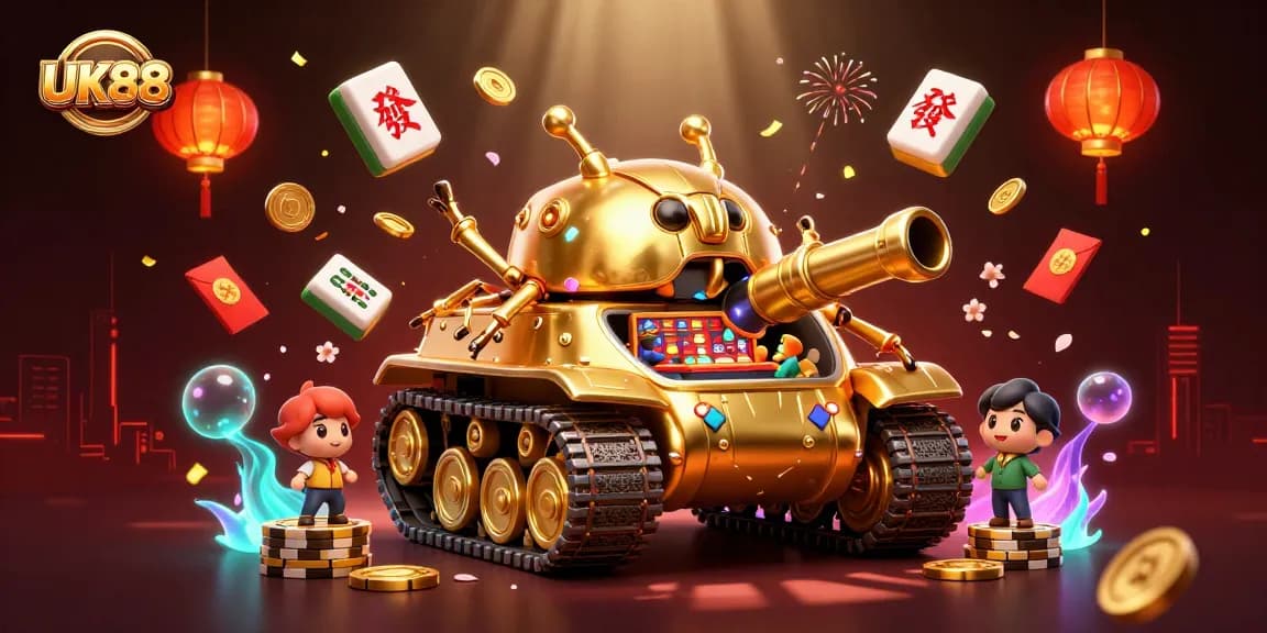 Win big at UK88 casino with a massive golden beetle tank showcasing a miniature gaming wonderland.