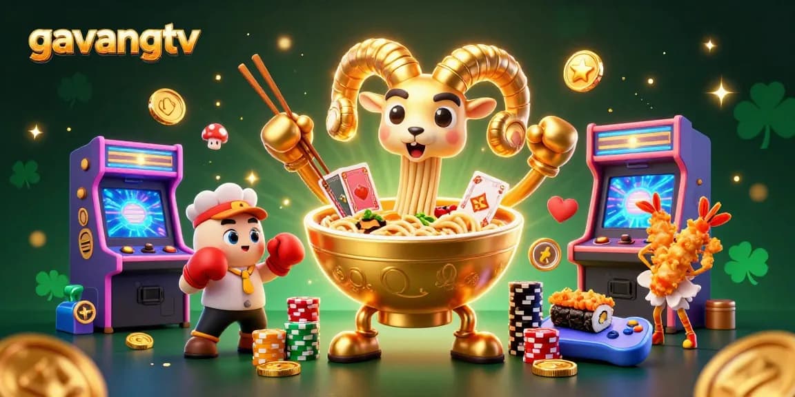 Experience the thrill of betting with gavangtv's energetic casino scene filled with playful characters and vibrant elements.