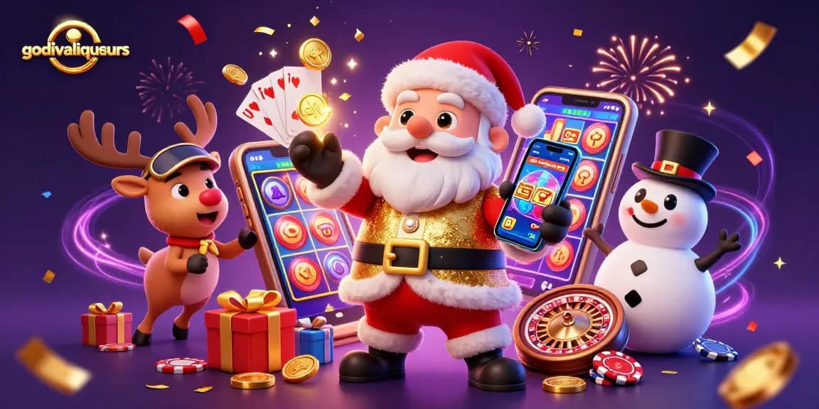 Experience the excitement of gambling with godivaliqueurs in a festive 3D casino scene filled with jackpots and fun.