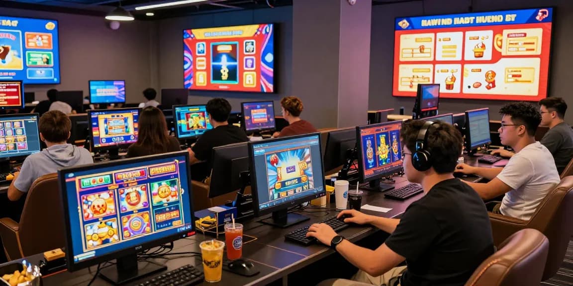 HWGSLOT players enjoying vibrant online gaming experience in a modern casino.