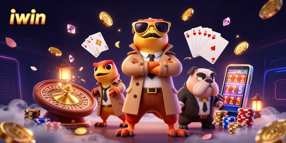 iwin players encountering a bouncer at a casino entrance while cascading coins fly around.