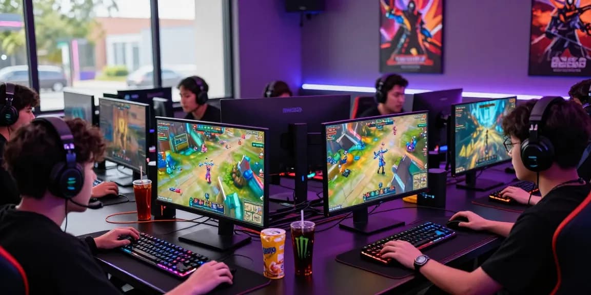 Players enjoying garuda303 platform online gaming in a vibrant, modern gaming room.