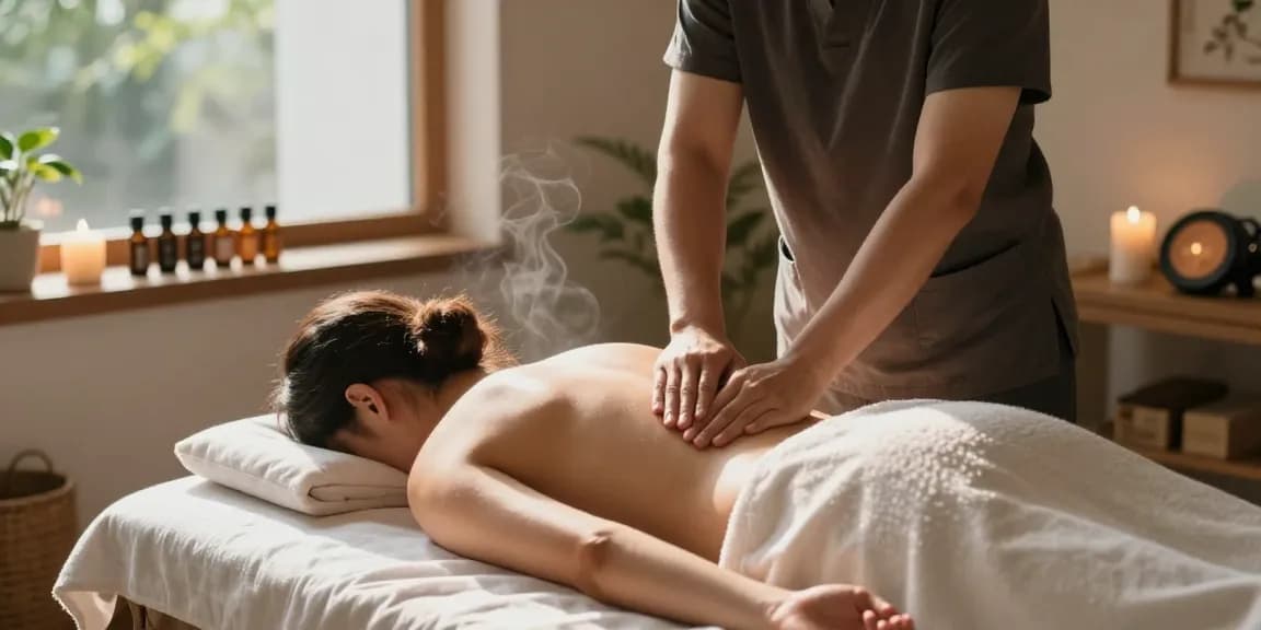 1인샵에서 전문적인 마사지 관리사와 고객의 편안한 마사지 장면