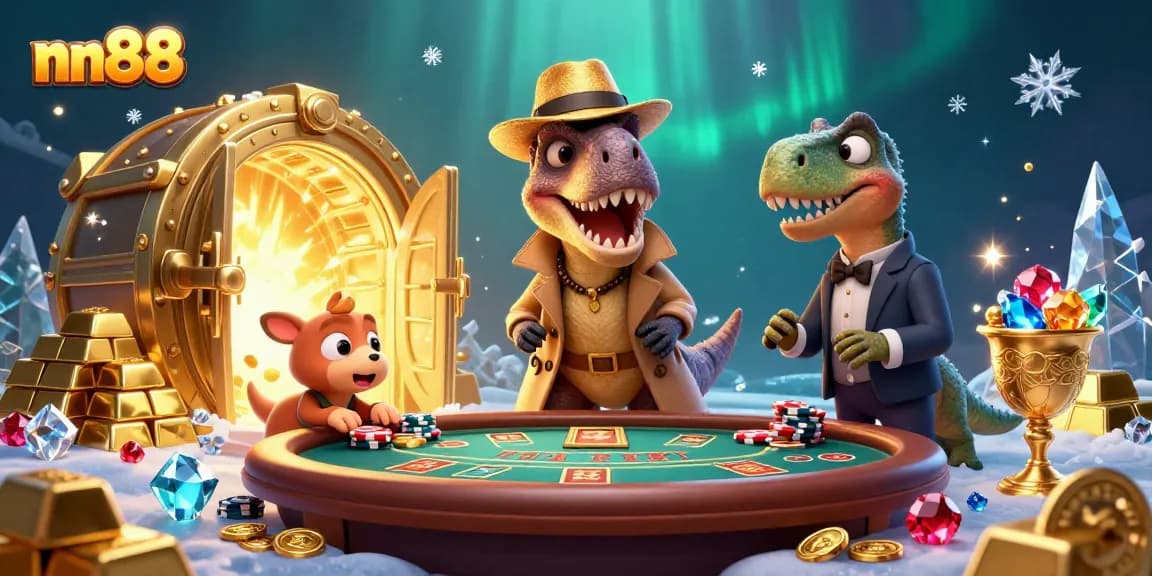 Experience thrilling gameplay and excitement with nn88 at the blackjack table in this vibrant 3D casino illustration.