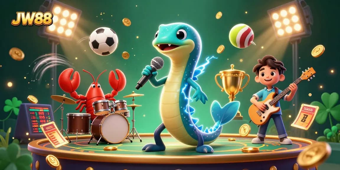 Experience the thrilling world of JW88 by watching the electrifying underwater casino show featuring a DJ eel, lobster drummer, and seahorse guitarist.