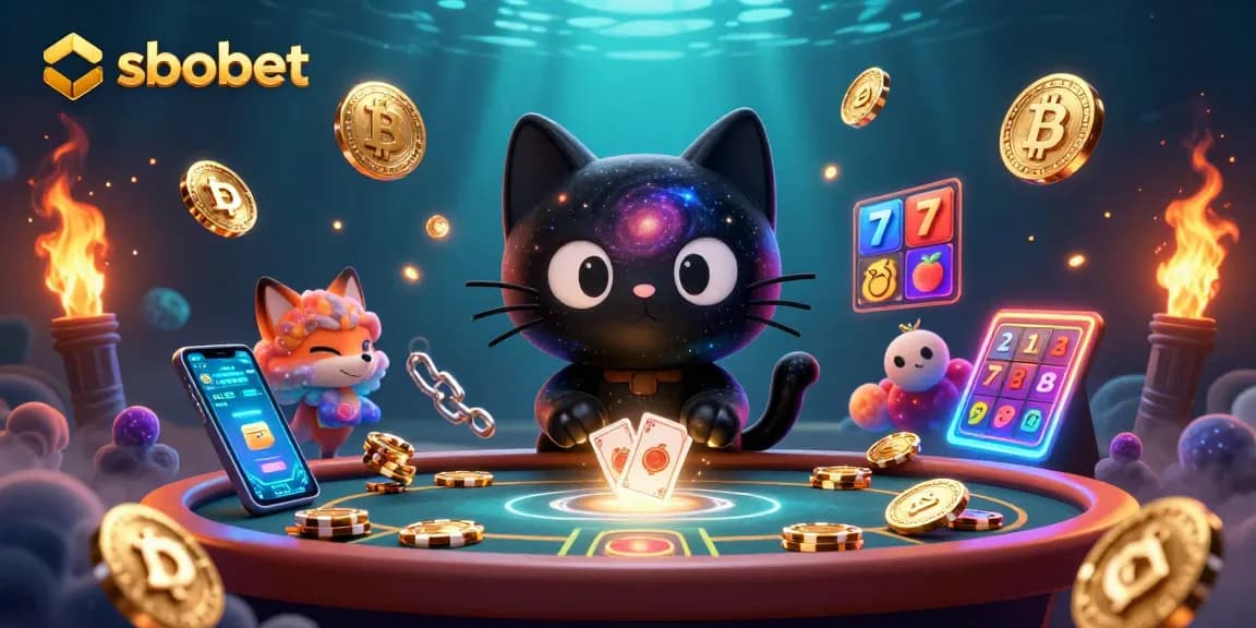 Bet on sbobet with dynamic cosmic casino illustration featuring vibrant characters and lively game elements.