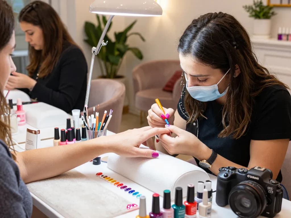 Nails being beautifully polished at a modern nail salon, highlighting vibrant colors and skilled application.