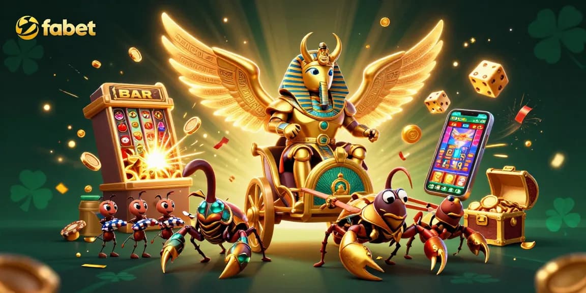 Play exciting games on Fabet with vibrant slots, coins, and dynamic casino elements in this illustration.