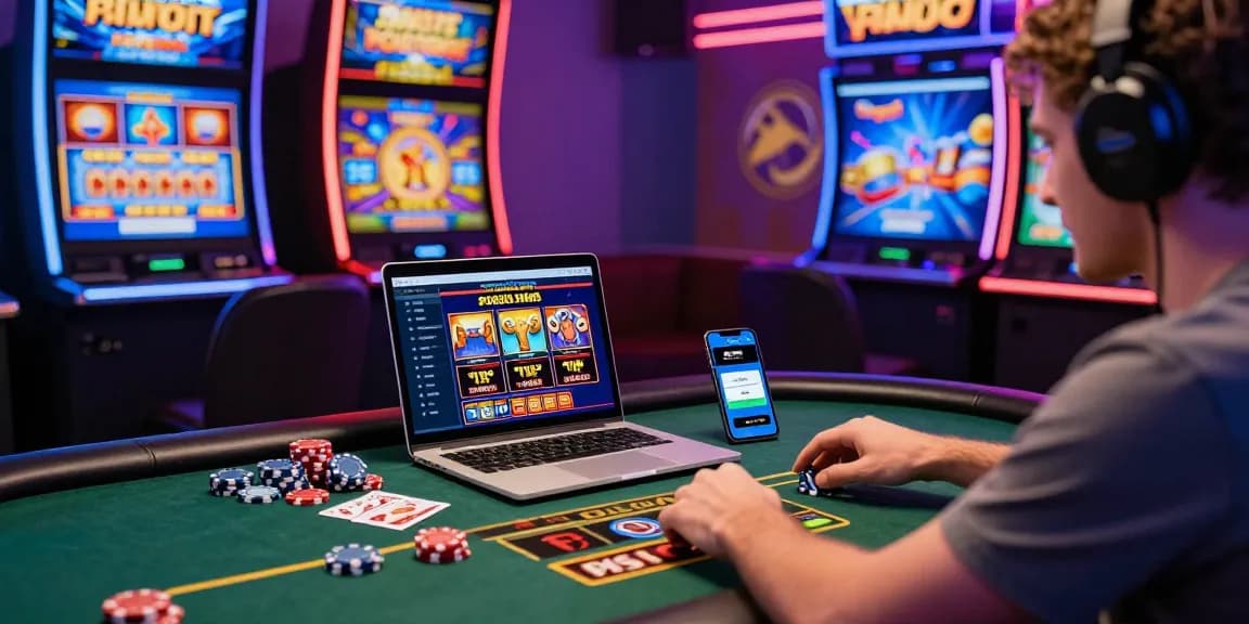 Exciting scene of a player enjoying credit card casinos with vibrant slot machines and gaming interface.
