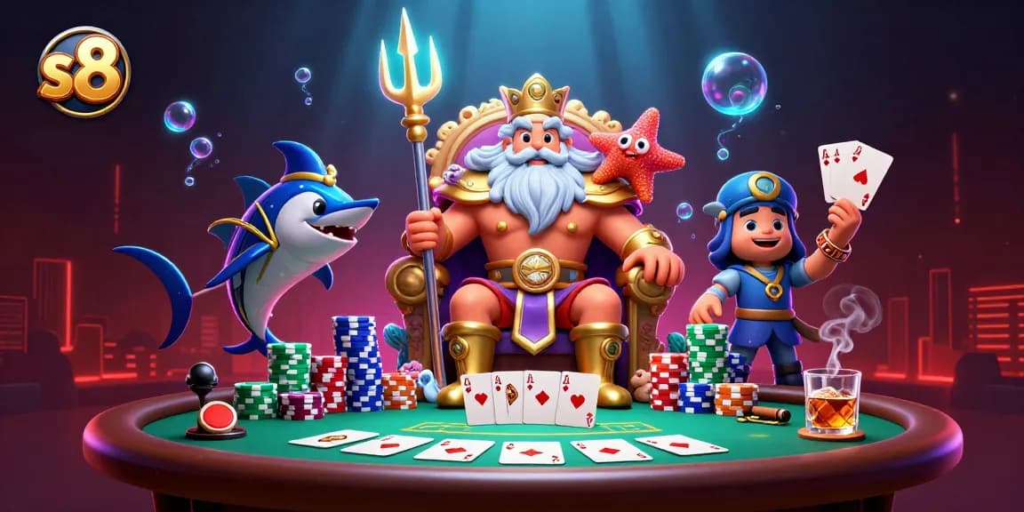 Engage players with thrilling poker action at s8 featuring Neptune and vibrant casino elements.