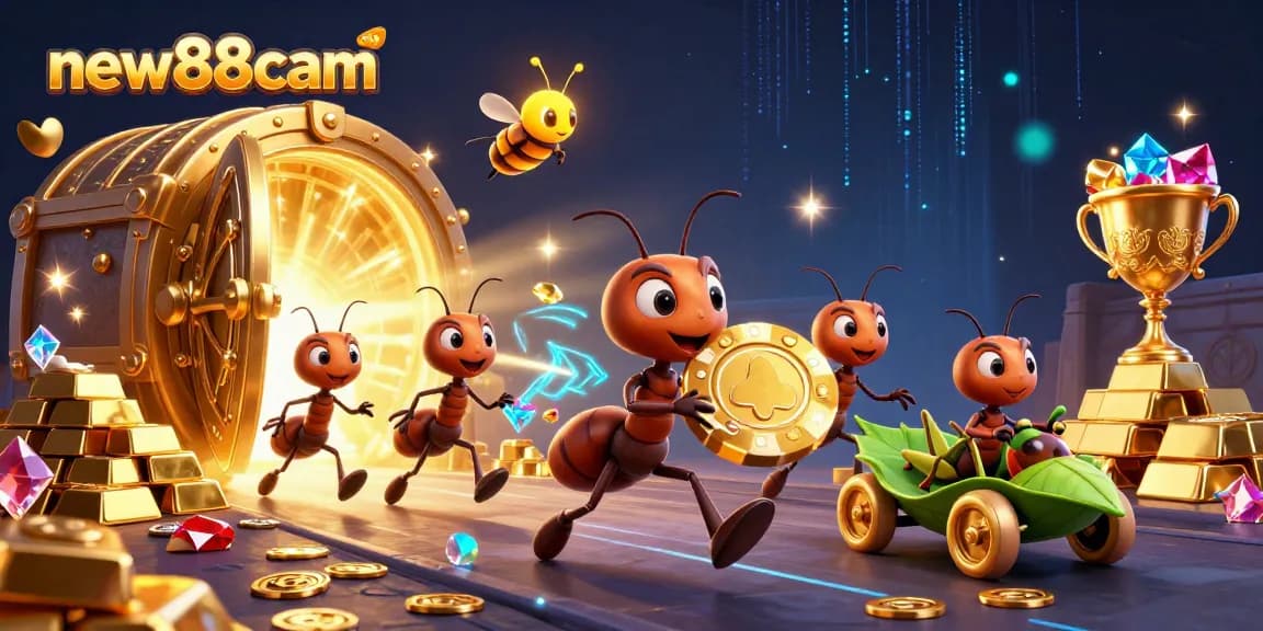 Engage in exhilarating action with new88cam as animated ants pull off a heist in this vibrant casino scene.