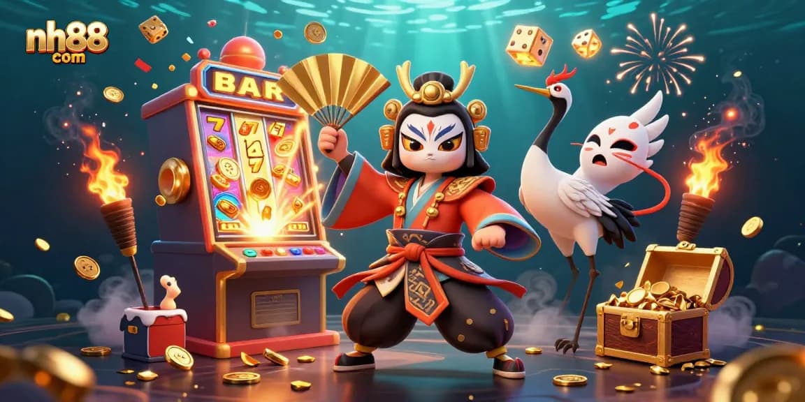 Experience thrilling gaming moments with the vibrant 3D illustration showcasing nh88 com's interactive casino elements.
