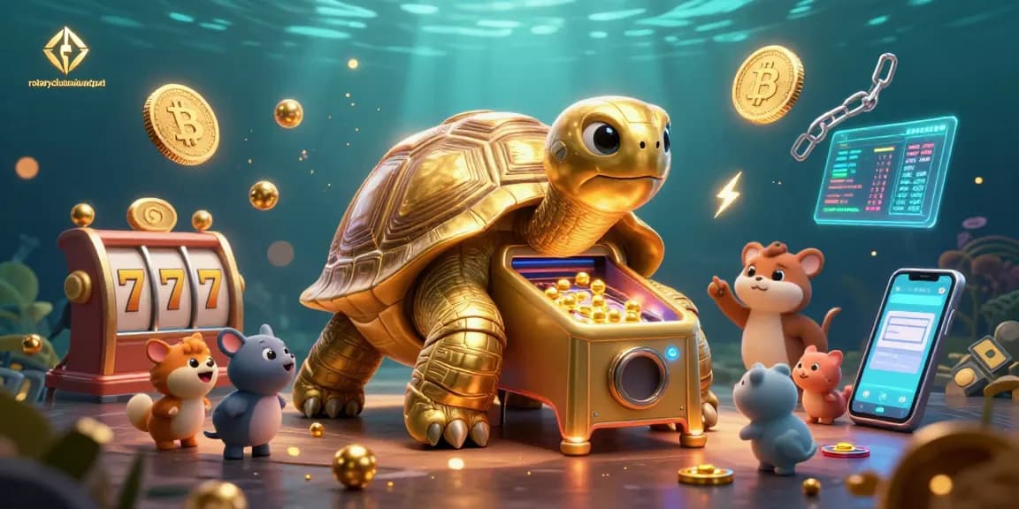 Spin to win with rotaryclubmiamiairport in this vibrant 3D casino scene filled with playful elements.