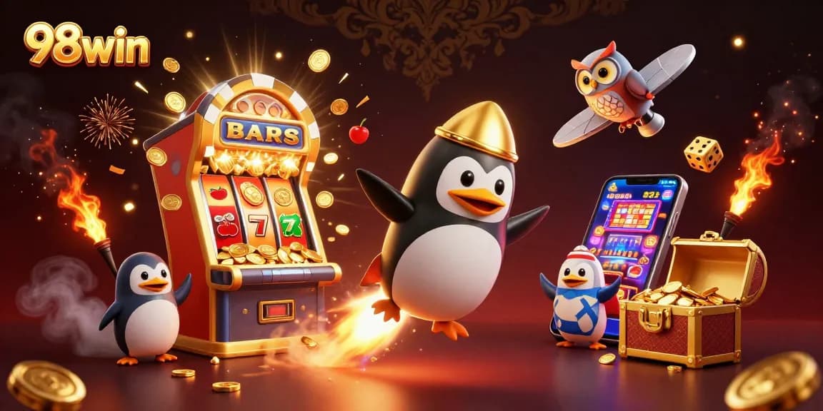 Experience thrilling gameplay at 98win with vibrant symbols and dynamic casino illustrations.