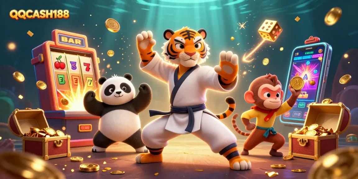 Engage in thrilling gameplay at QQCASH188 with vibrant characters, jackpots, and winning moments.