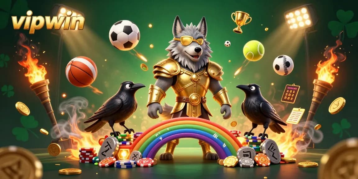 Experience thrilling wins with vipwin in this vibrant casino illustration showcasing Norse legends and gaming.
