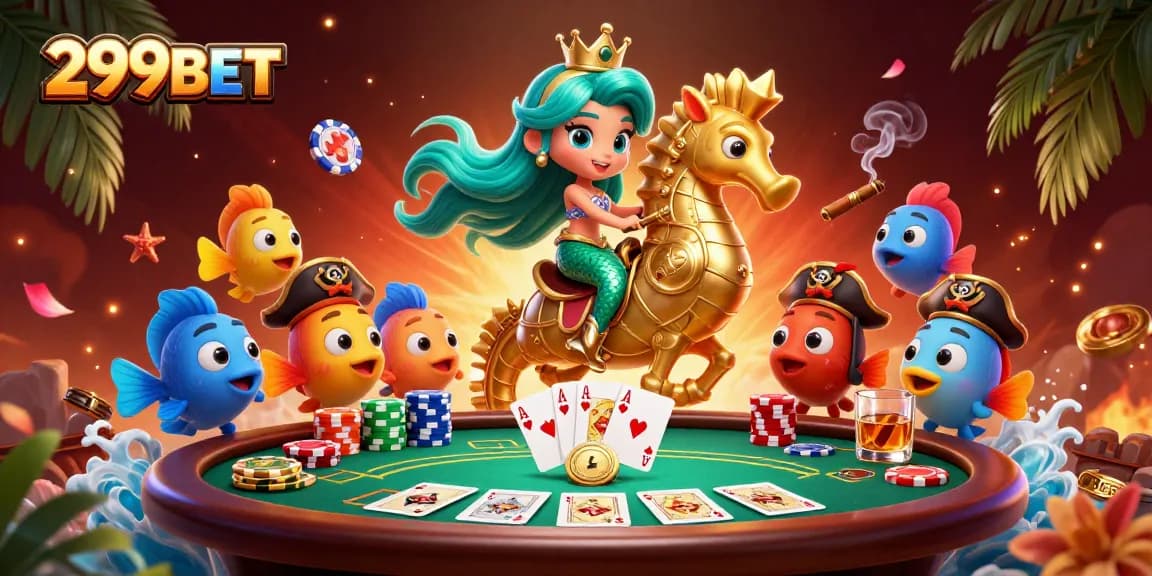 Play exciting card games at 299BET with colorful characters in a vibrant casino setting.