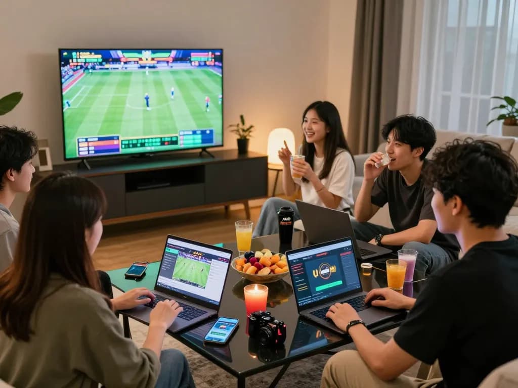Exciting gaming atmosphere with friends enjoying Nhà cái Lucky88 online betting together in a cozy environment.
