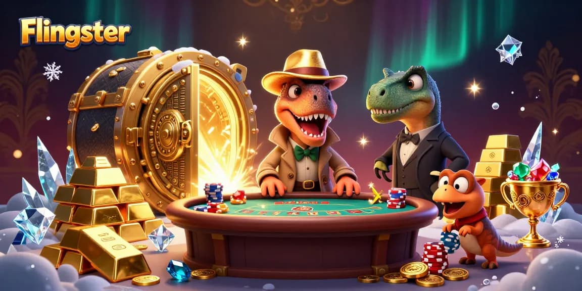 Experience thrilling Flingster gaming with energetic characters in a lively casino setting.