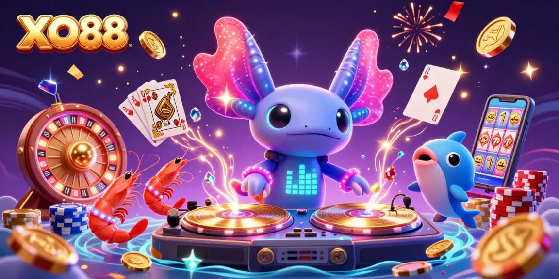 Experience excitement with XO88 as a vibrant axolotl DJ spins wins at the underwater casino!