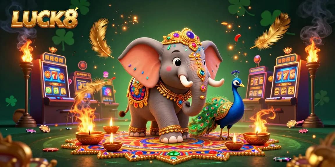 Experience the thrill with LUCK8's vibrant 3D casino illustration filled with rich colors and dynamic characters.