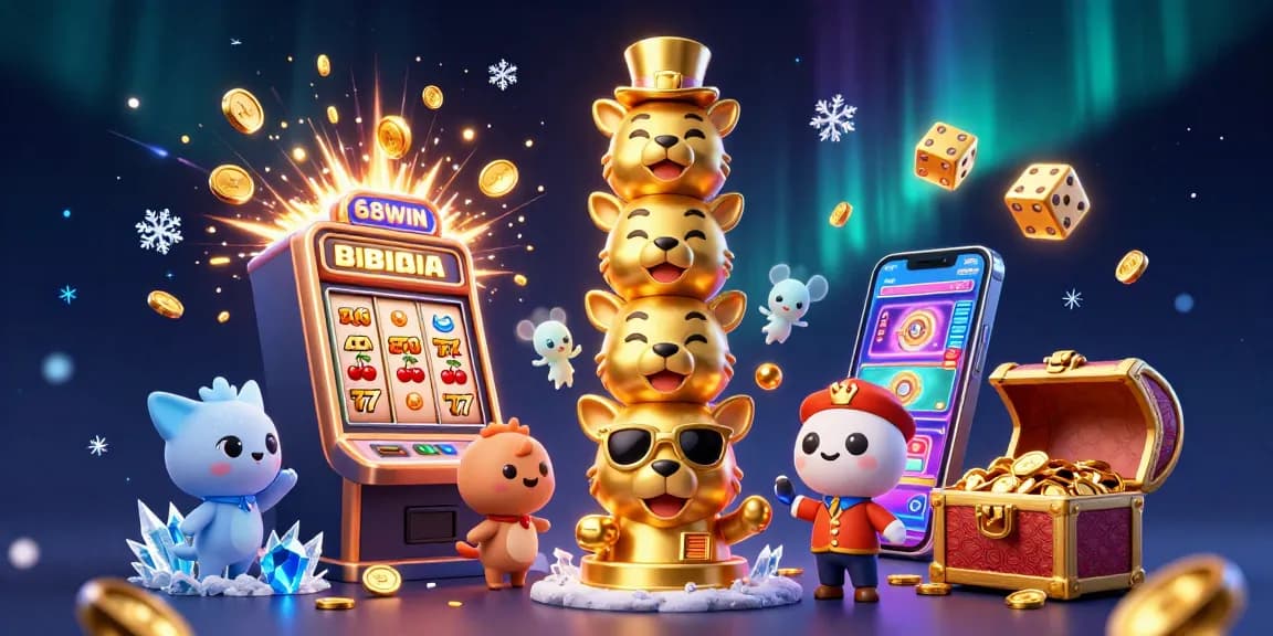 Join the excitement at 68WIN with vibrant 3D casino elements and stunning graphics showcasing a dynamic jackpot scene.
