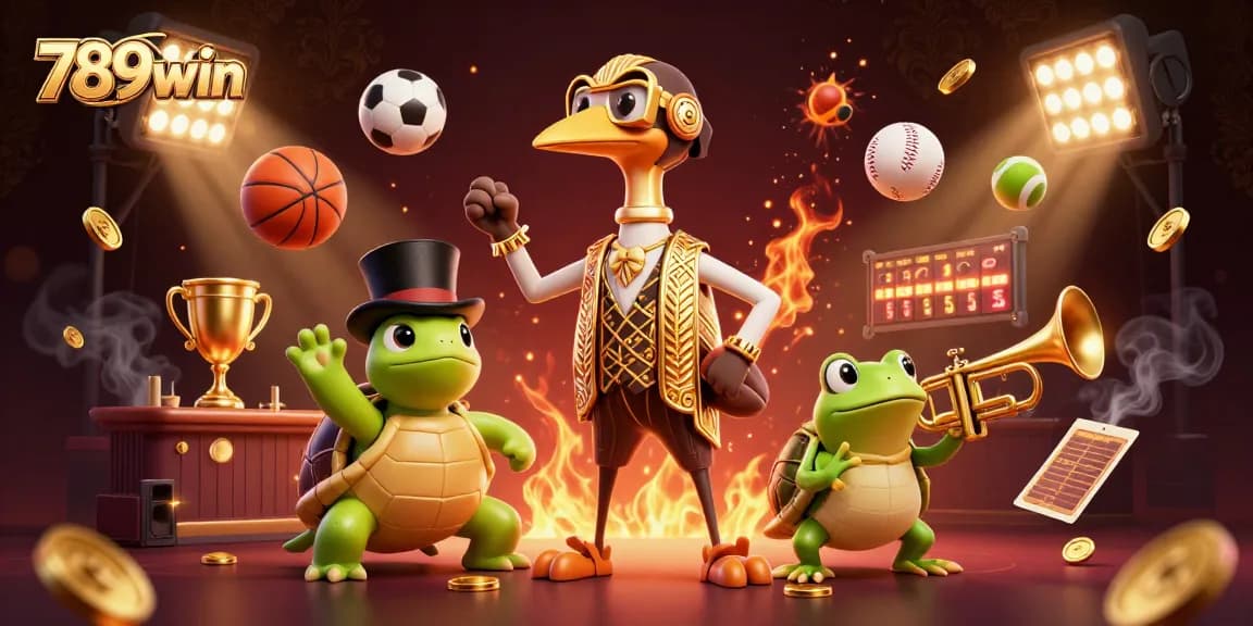 Experience the excitement of 789win with a vibrant 3D cartoon casino scene featuring dynamic sports betting elements.