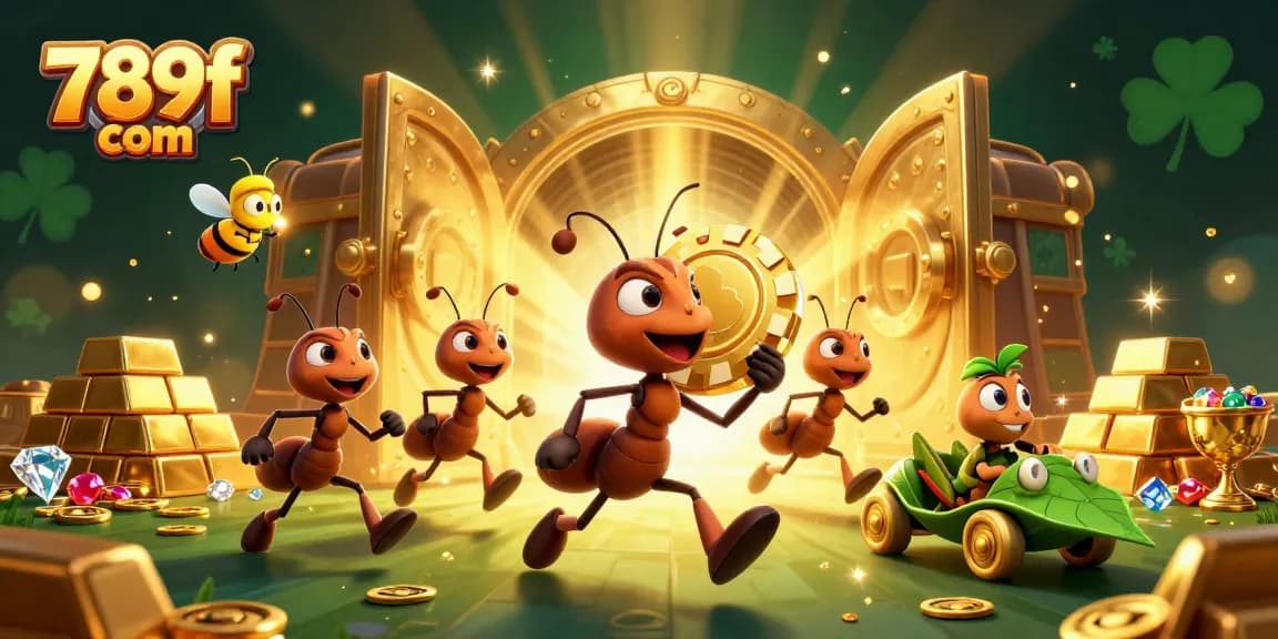 Experience the thrill of winning at 789f com with a vibrant 3D casino heist scene filled with golden treasures.