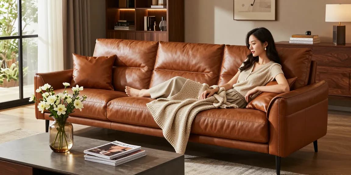 Baxter Ledersofa in einem eleganten Wohnzimmer präsentiert, das Luxus und Komfort betont.