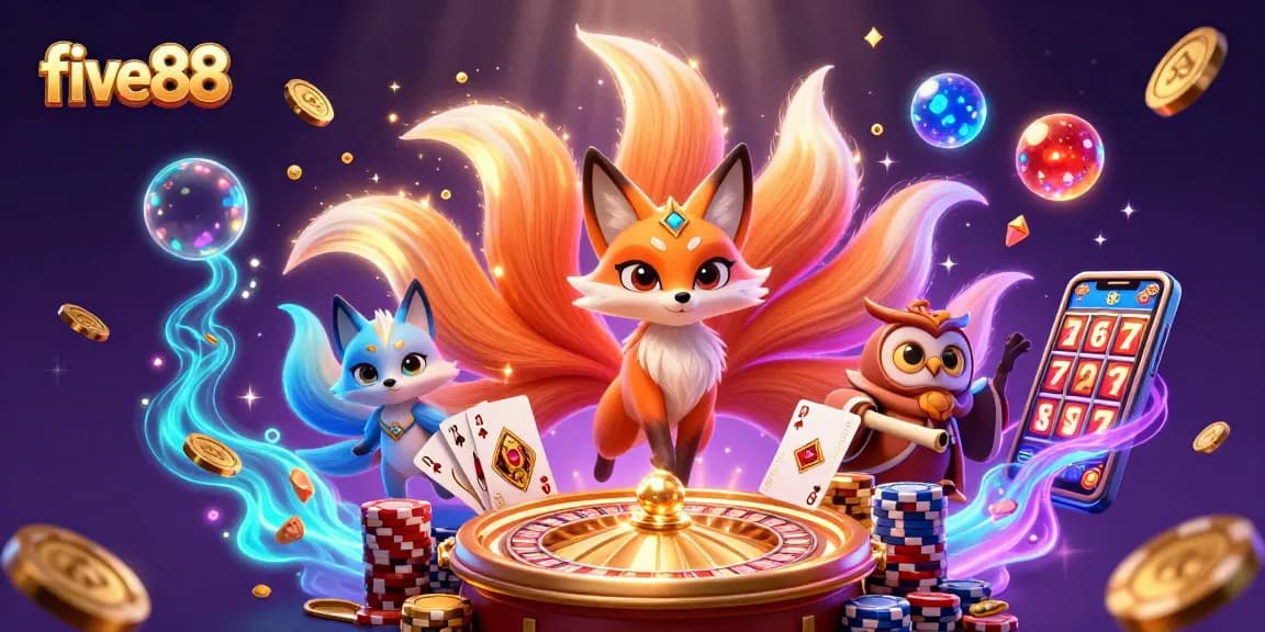 Experience five88 with energetic spirit orbs, golden coins, and iconic casino elements.