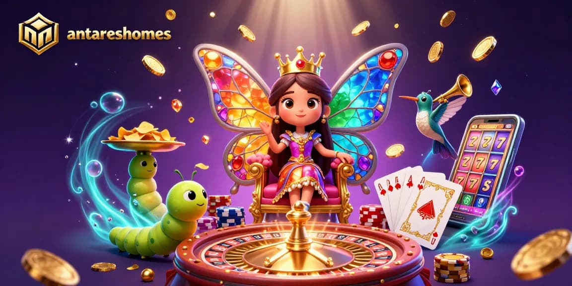 Spin for jackpots with antareshomes' vibrant casino scene featuring cascading coins and playful characters.