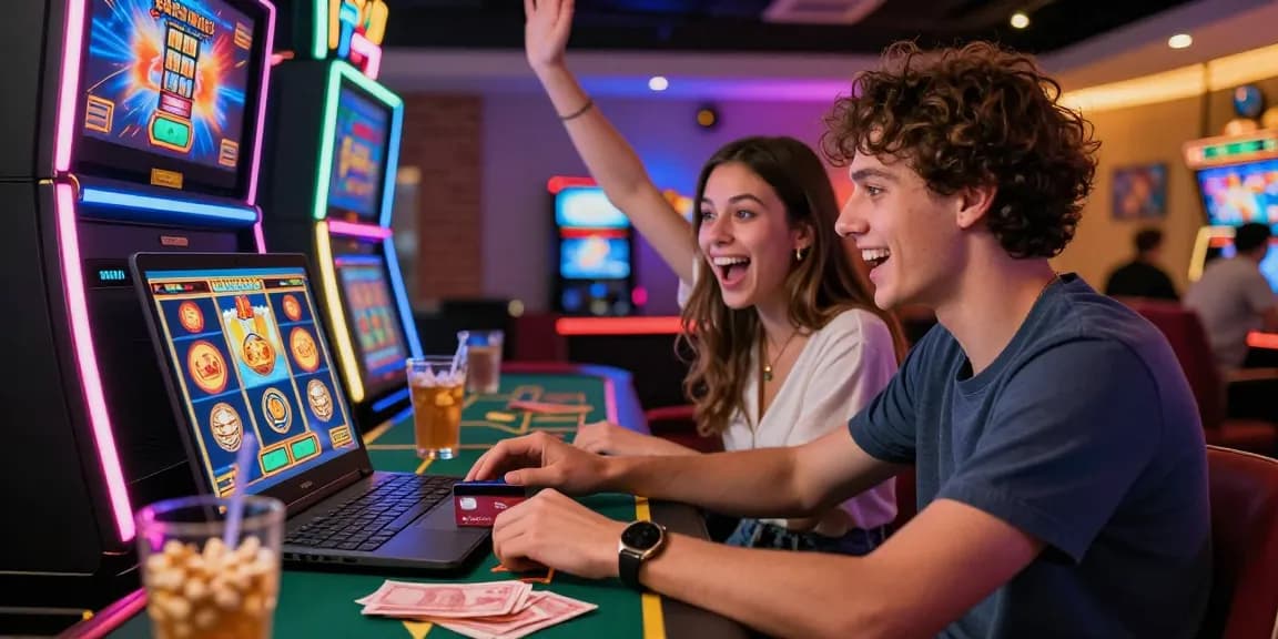 Exciting scene at credit card casinos at https://thebls.org.uk with players enjoying games and deposits.