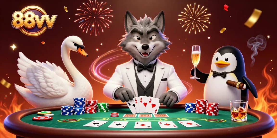 Spin to victory with 88vv at the baccarat table featuring animated characters and festive elements.