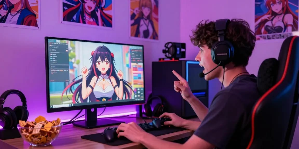 Engaging user enjoying a hentai chat in a colorful anime-themed virtual environment.