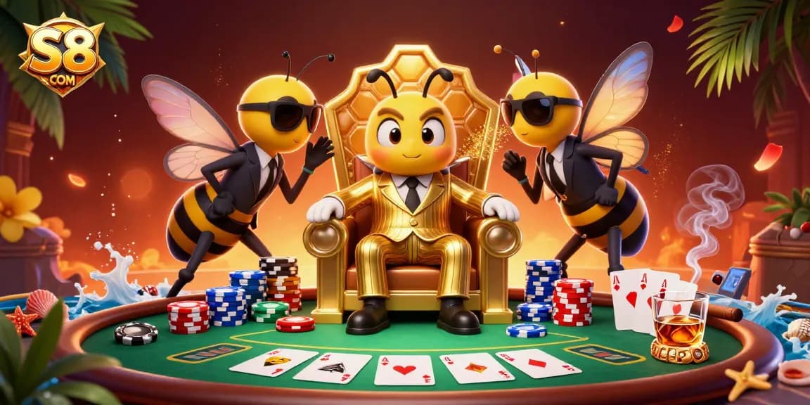Engage in exciting gameplay at S8 COM featuring a mob boss and poker elements in a lively casino atmosphere.