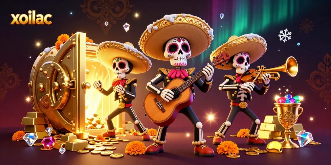 Experience the thrill of gambling with xoilac's animated mariachi band amidst riches.
