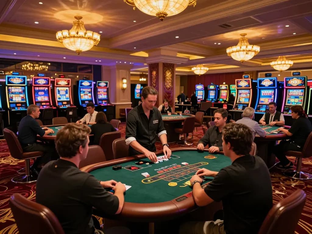 iwin players strategizing at a blackjack table in a luxurious casino environment