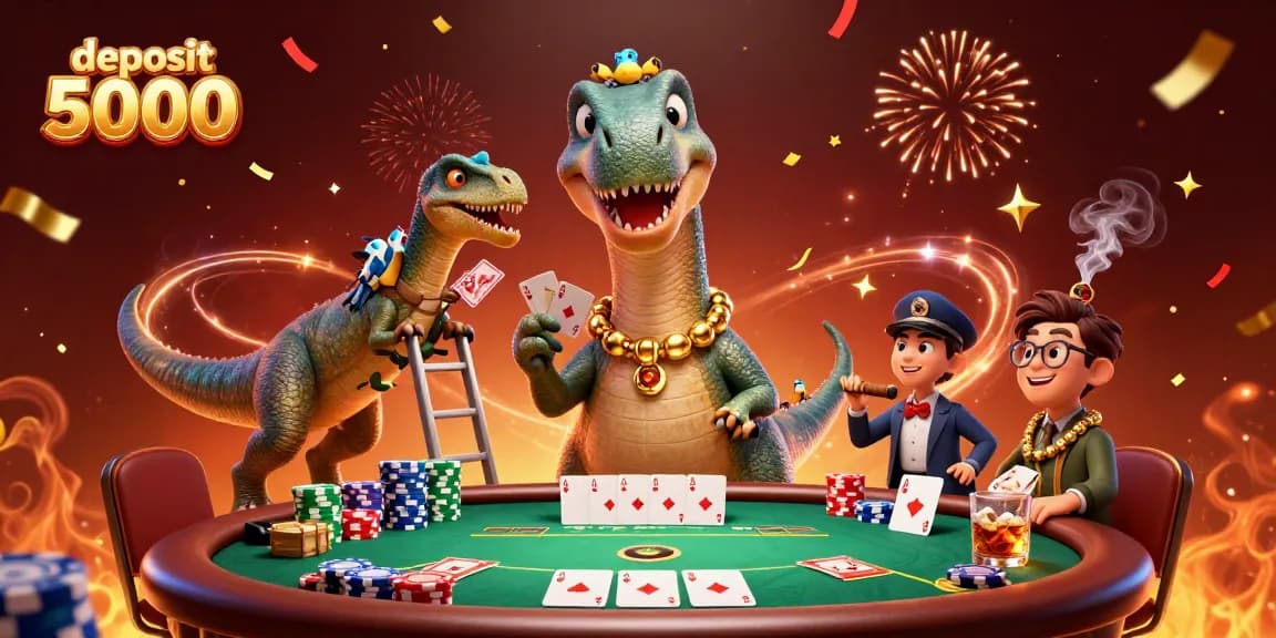 Engage in thrilling gameplay at deposit 5000 with dynamic casino elements, celebrating a vibrant poker scene.