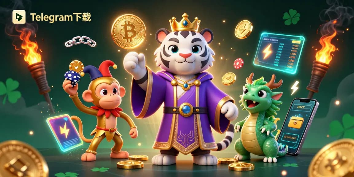 在一个生动活泼的场景中，顽皮的猴子和老虎互动，玩弄着扑克筹码，Telegram下载成为其中的乐趣所在。