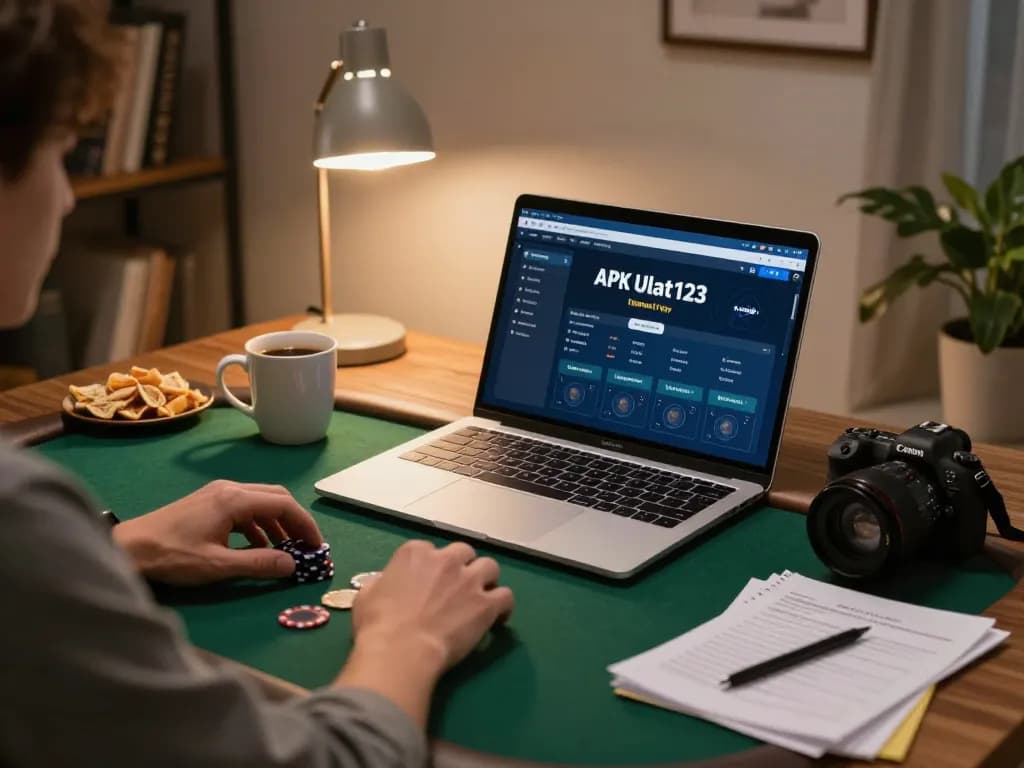 Berinteraksi dengan APK Ulat123 di laptop selama permainan poker online yang menarik.