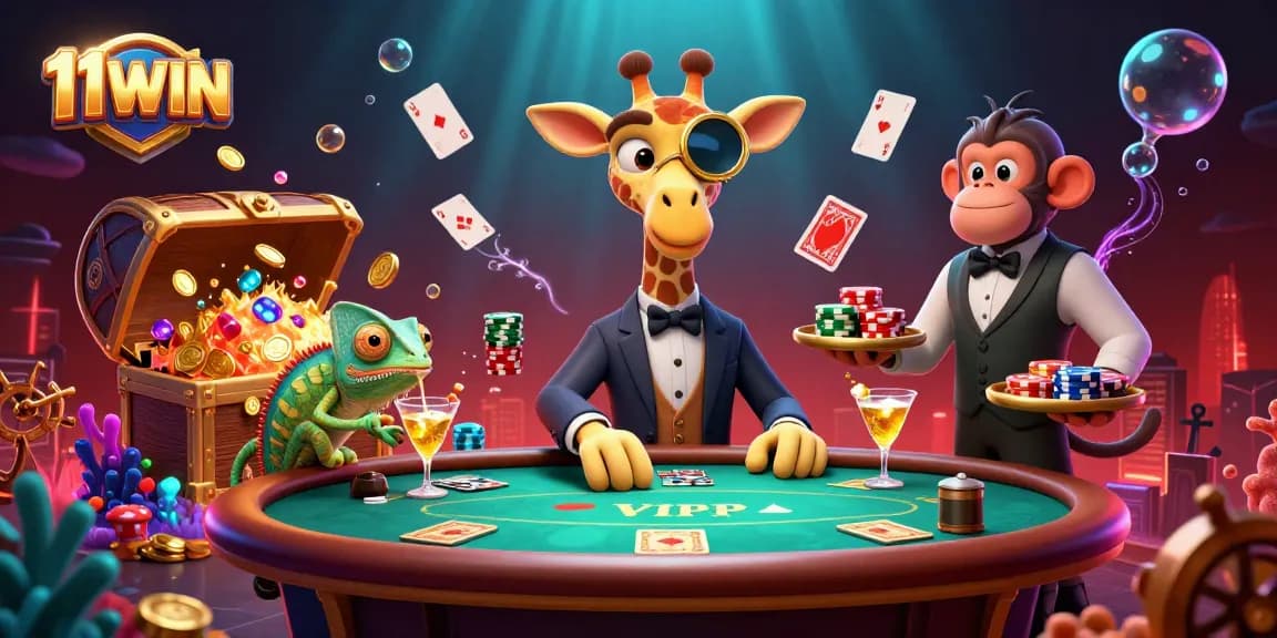 Experience the thrill of 11WIN with a lively poker scene featuring captivating characters.