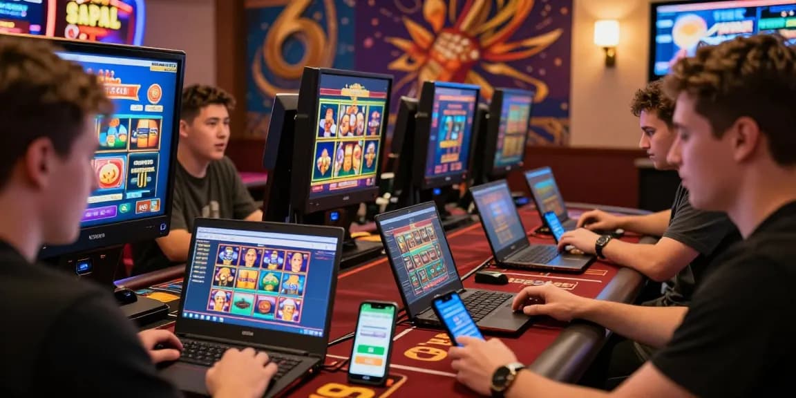 Excited players enjoying credit card casinos at https://chps.org.uk with vibrant games on screens.
